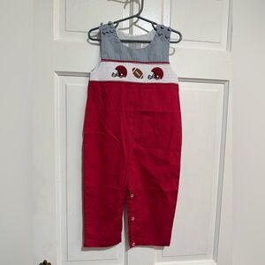 NEW Boys Football Jon Jons Grey Red Smocked 2T Helmets Sports Outfit Longalls